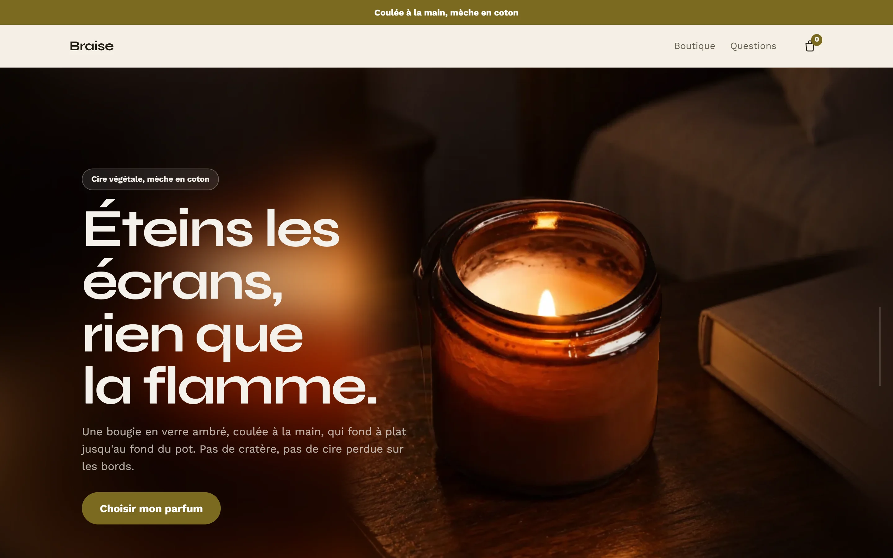 Thème Braise, page d'accueil