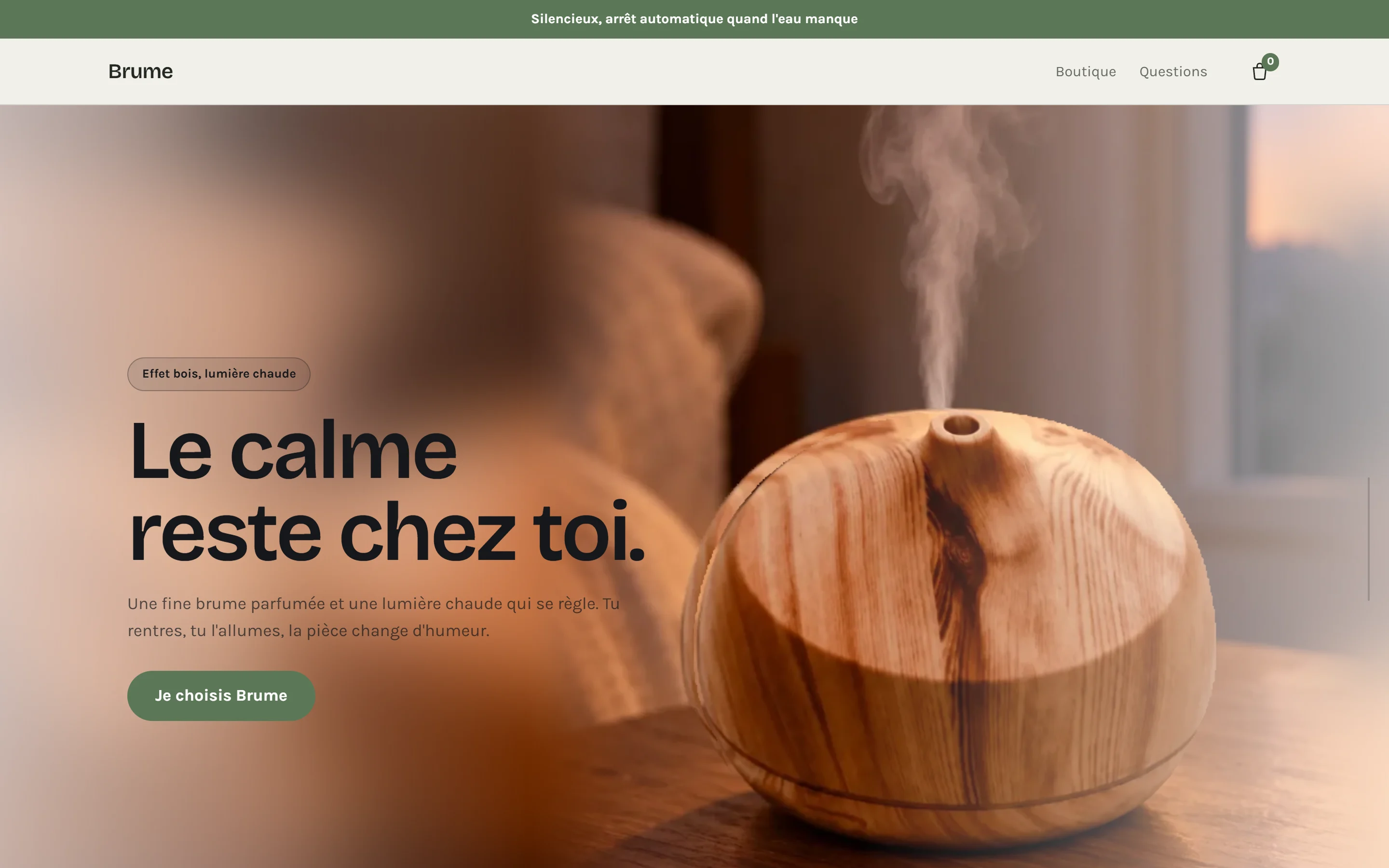 Thème Brume, page d'accueil