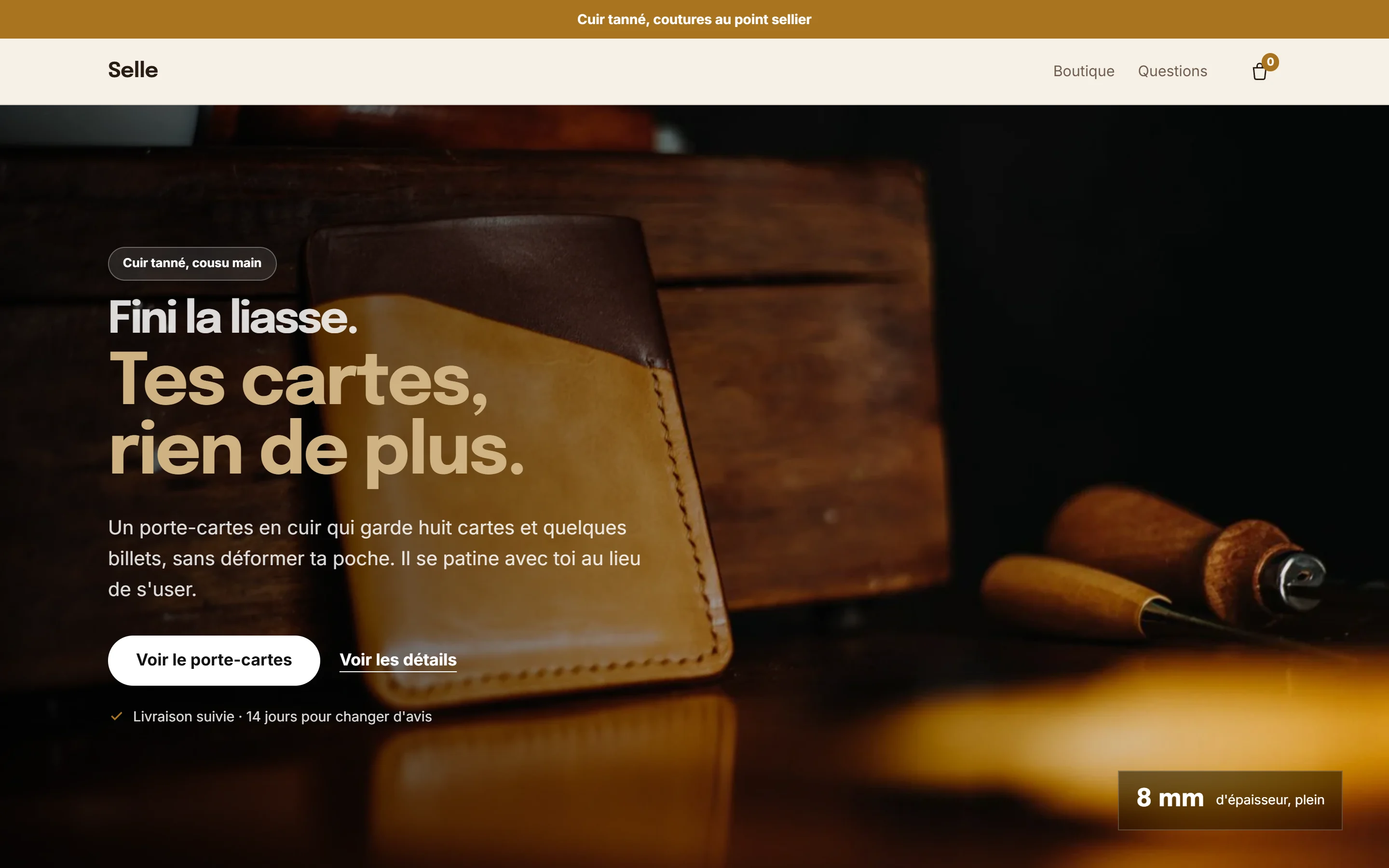 Thème Selle, page d'accueil
